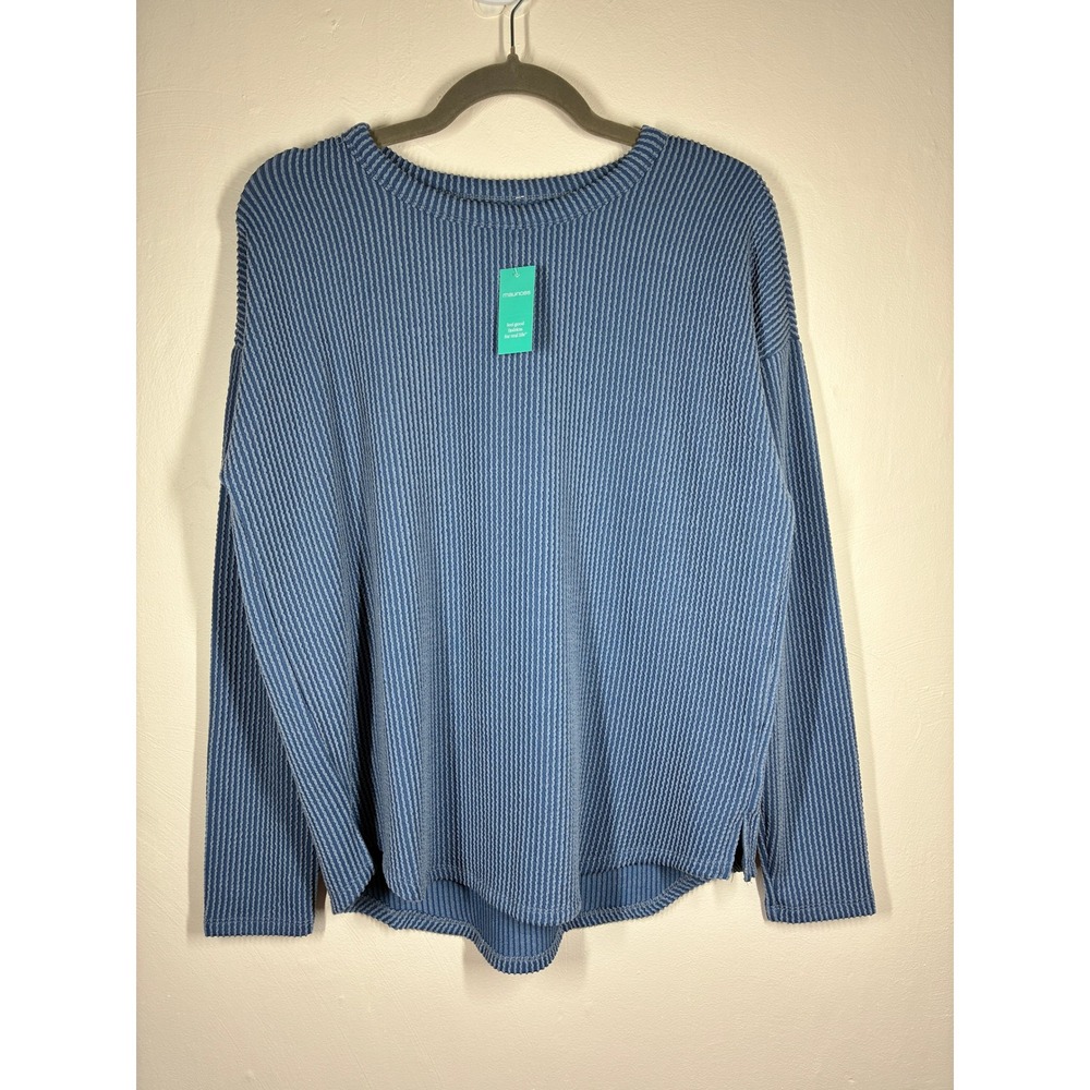 Maurices NWT Womens Blue Stretchy Textured Knit Long Sleeve Top Size‎ Small